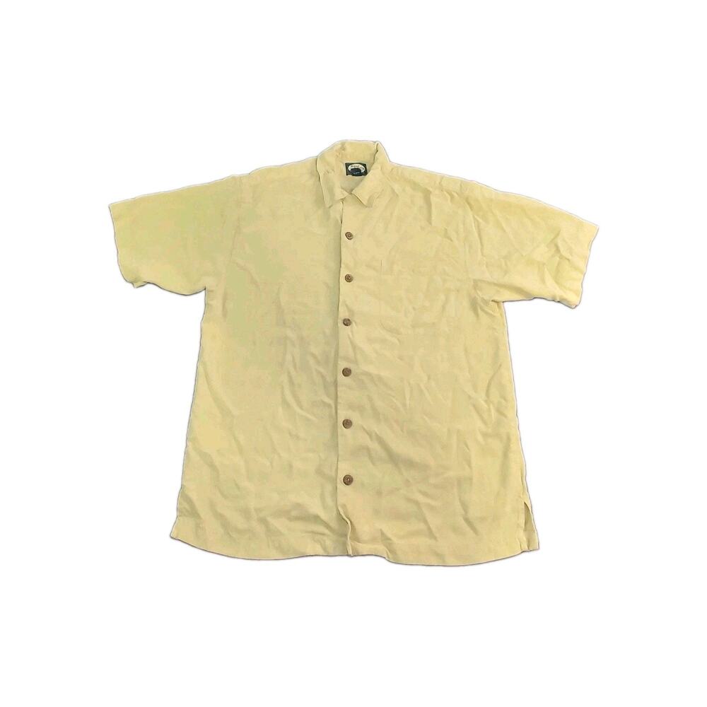 Tommy Bahama Shirt Sz S Mens Yellow 100% Polynosic Rayon Camp Short Sleeve C23